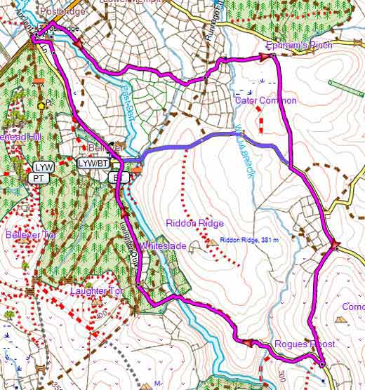 Map of Postbridge walk 2