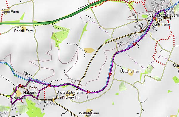 Map of Sampford Peverell to Halberton