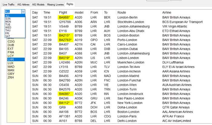 Flight Numbers from Heathrow